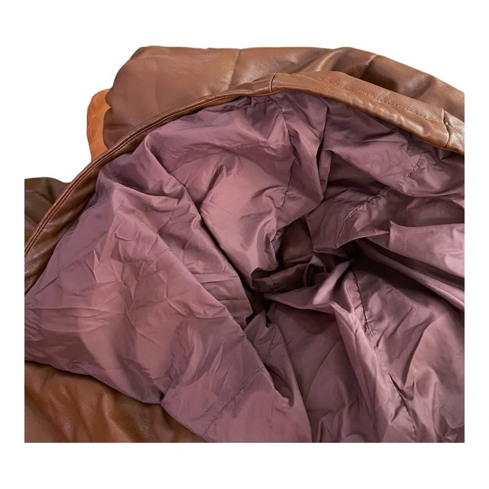 OOF Faux Leather Puffer Jacket Coat with Hood Brown Size IT 42 / US 6